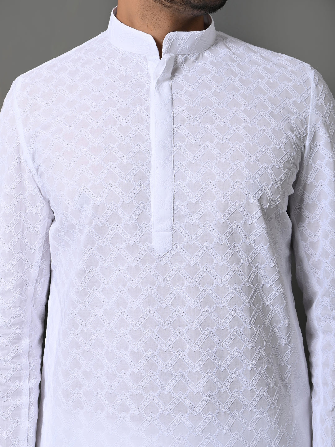 Chikan White Kurta Set - KM26317-W225