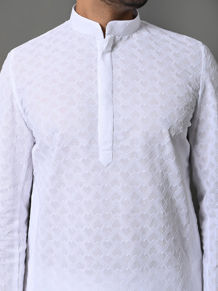 Chikan White Kurta Set - KM26317-W225
