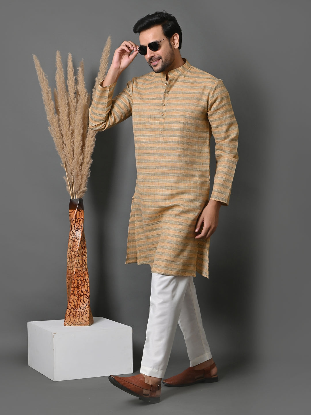 Striped Green Kurta Set - KM33803-3