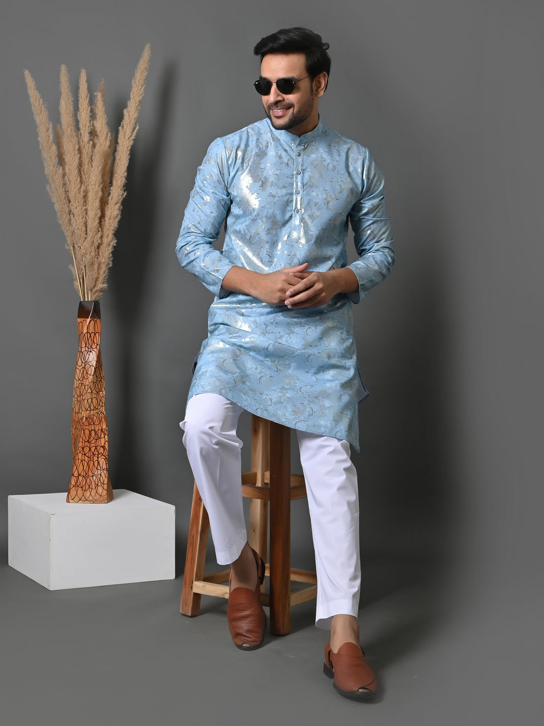 Ethnic Motifs Blue Kurta Set - KM34345-8