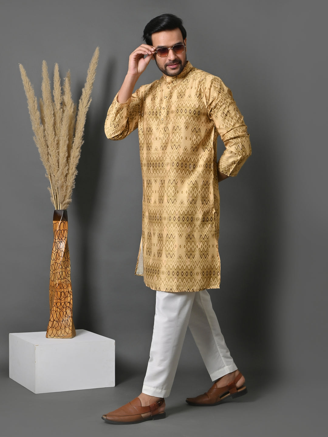 Geometric Yellow Kurta Set - KM34942-5