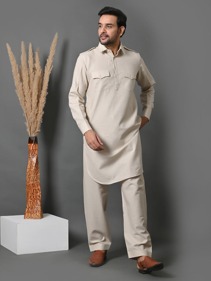 Solid Khaki Pathani Set - PS29141-10