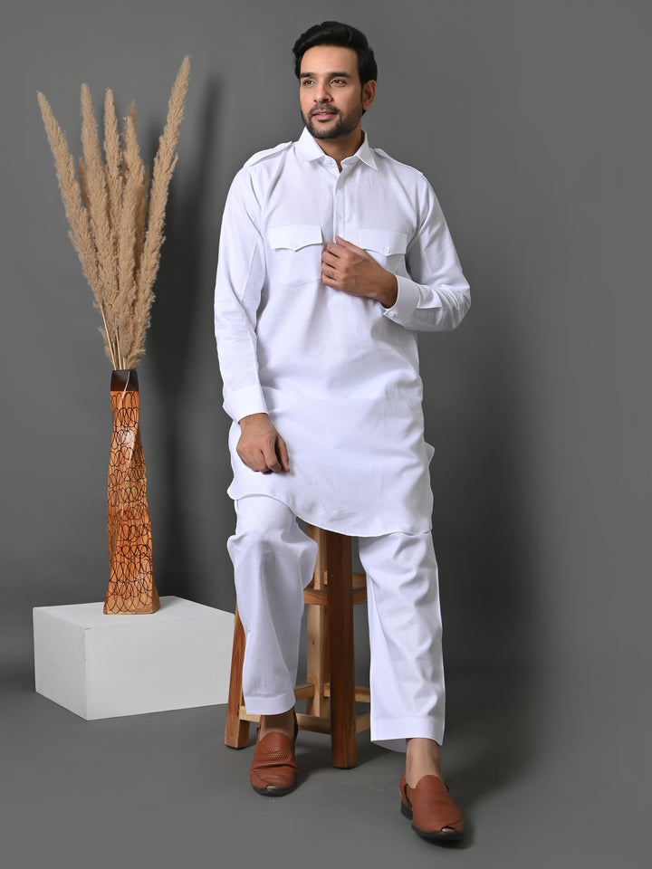 Solid White Pathani Set - PS29141-1