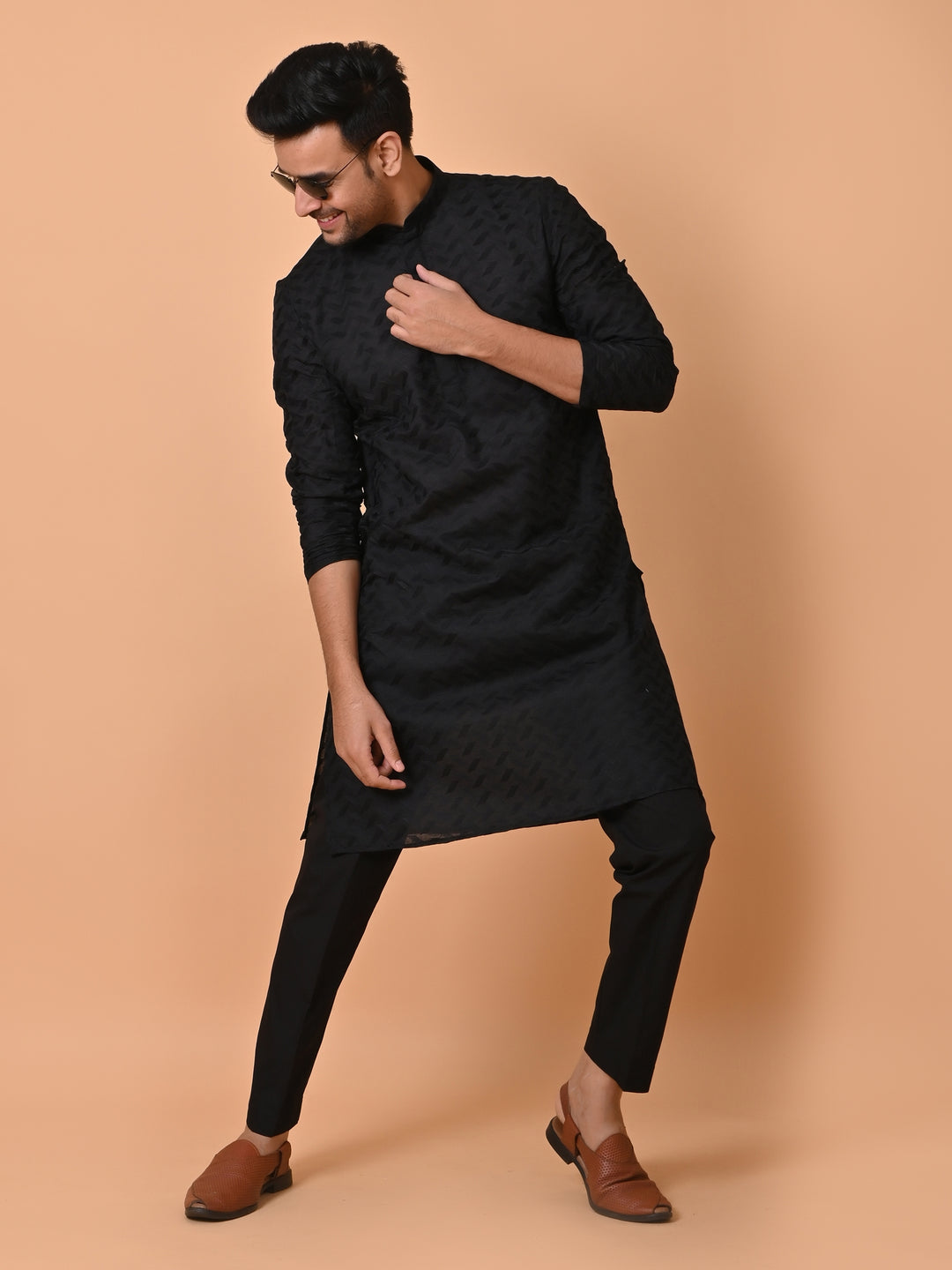 Chikan Black Kurta Set - KM26317-BK21