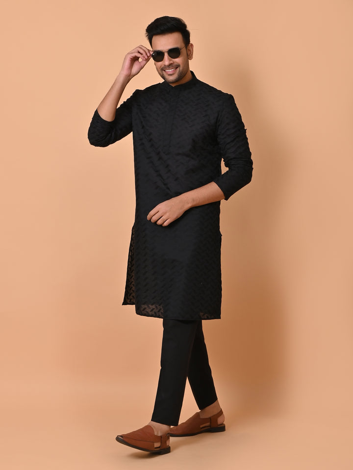 Chikan Black Kurta Set - KM26317-BK21