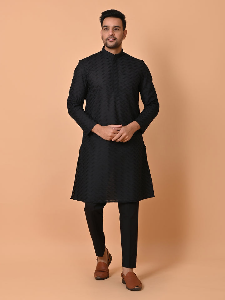 Chikan Black Kurta Set - KM26317-BK21