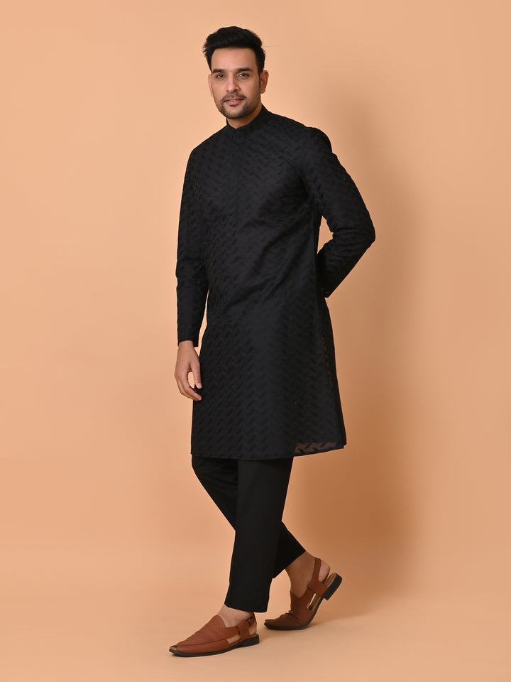 Chikan Black Kurta Set - KM26317-BK21