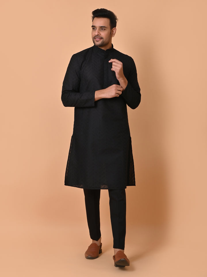 Chikan Black Kurta Set - KM26317-BK26