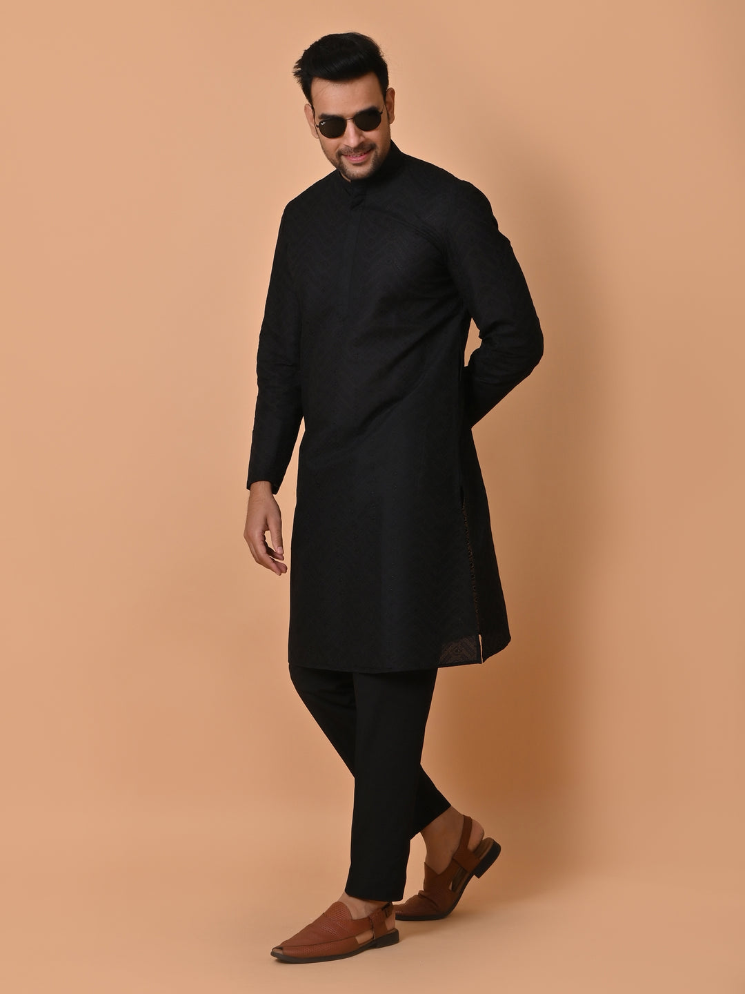 Chikan Black Kurta Set - KM26317-BK26