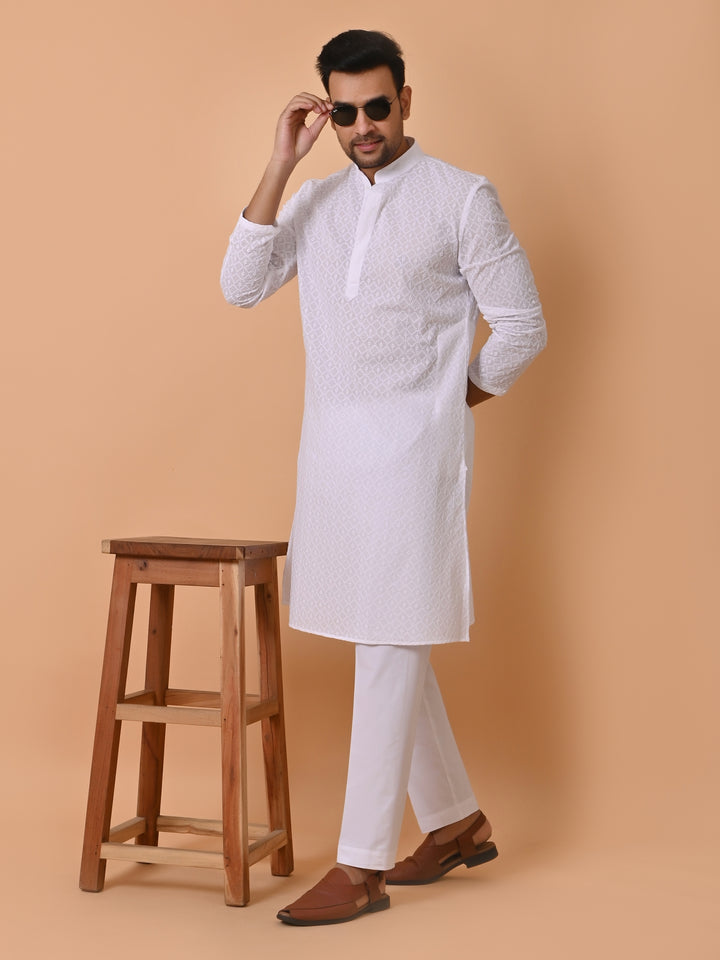 Chikan White Kurta Set - KM26317-W212