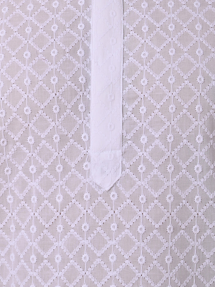 Chikan White Kurta Set - KM26317-W212
