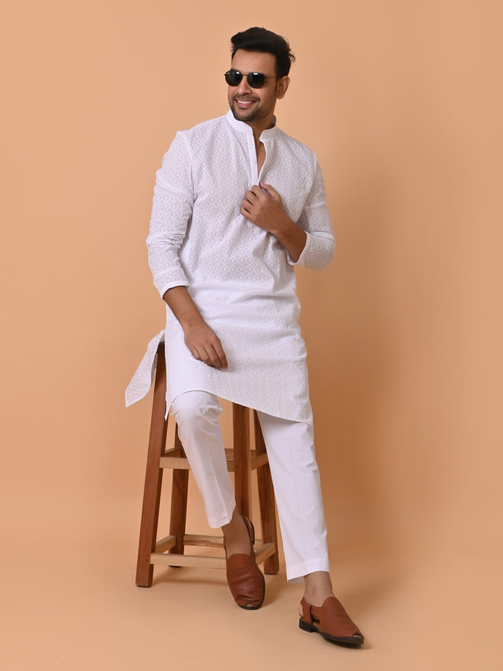 Chikan White Kurta Set - KM26317-W212