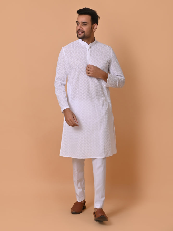 Chikan White Kurta Set - KM26317-W212