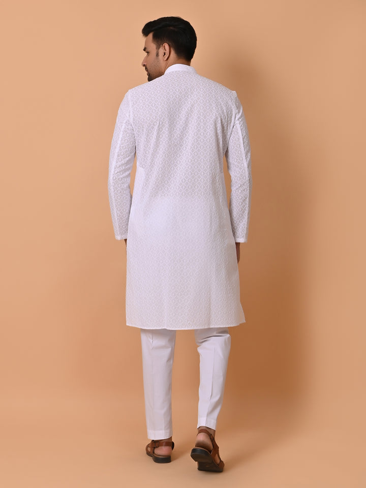 Chikan White Kurta Set - KM26317-W212