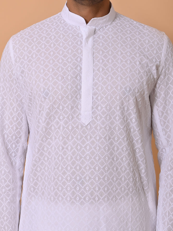 Chikan White Kurta Set - KM26317-W212