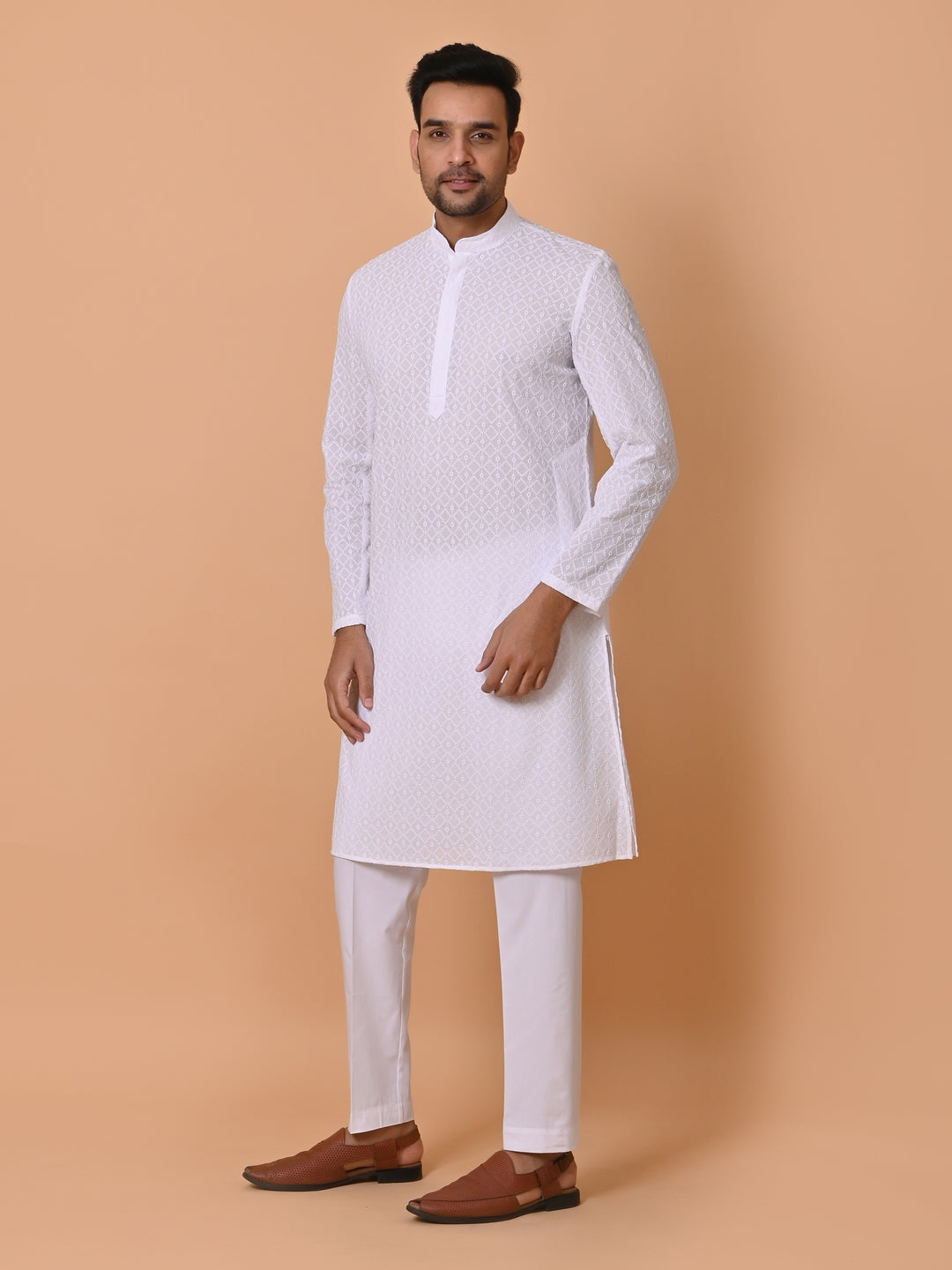 Chikan White Kurta Set - KM26317-W212