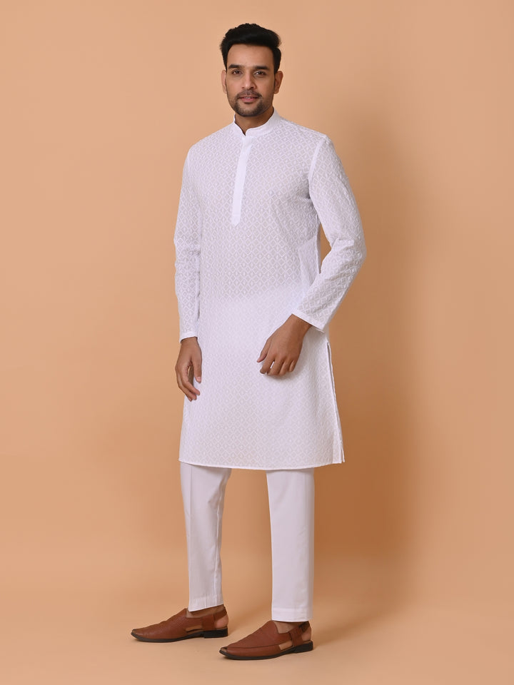 Chikan White Kurta Set - KM26317-W212