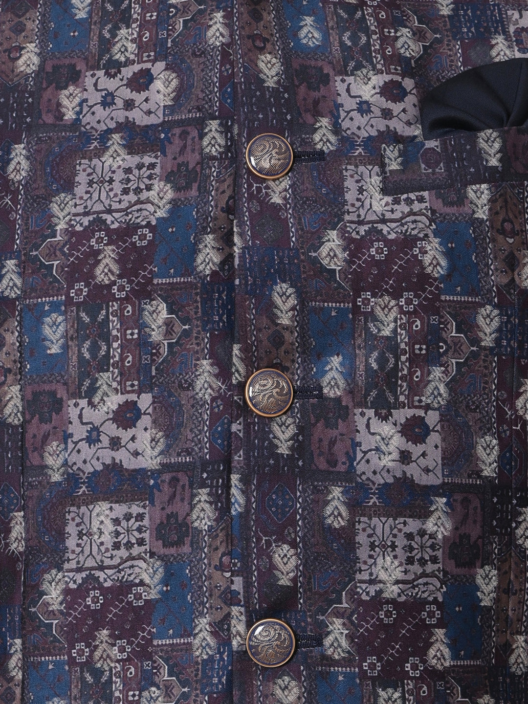 Ethnic Motifs Navy Blue Jacket Kurta Set - JM36651-155