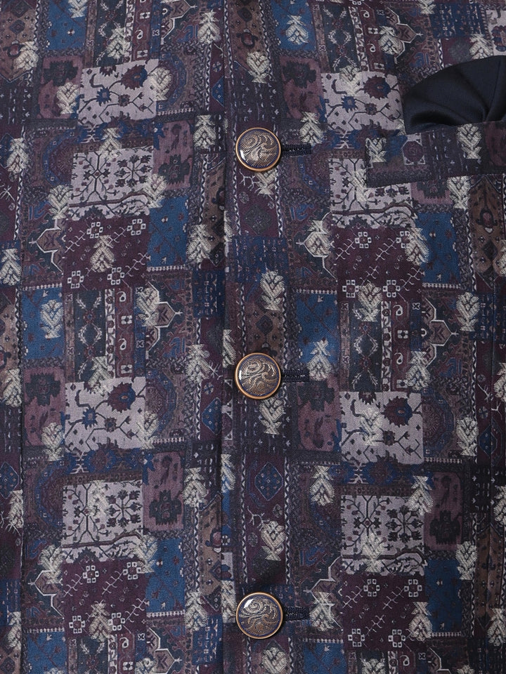 Ethnic Motifs Navy Blue Jacket Kurta Set - JM36651-155