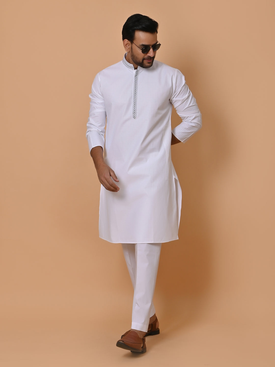 Embroidered White Kurta Set - KM36284-7