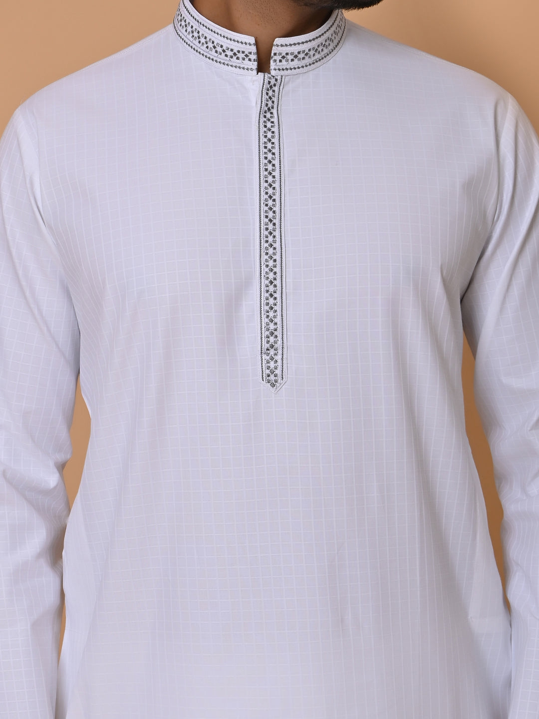 Embroidered White Kurta Set - KM36284-7