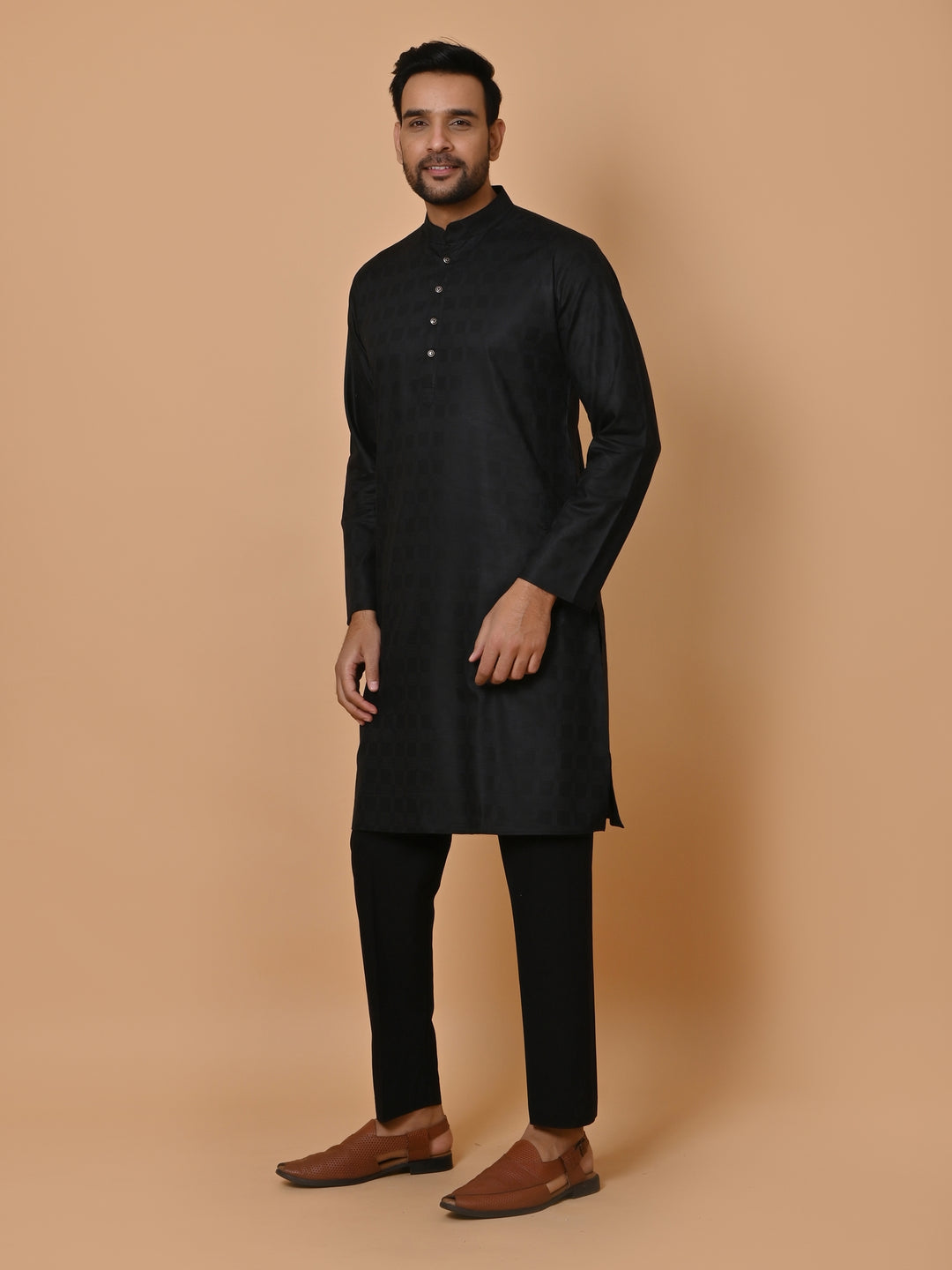 Checked Black Kurta Set - KM36995-10