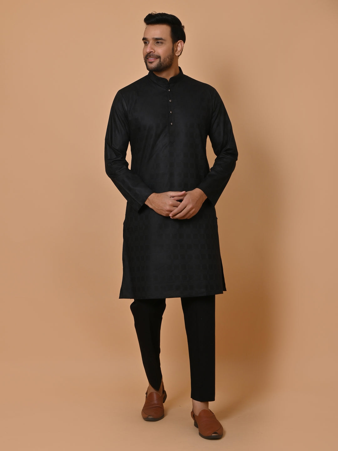 Checked Black Kurta Set - KM36995-10