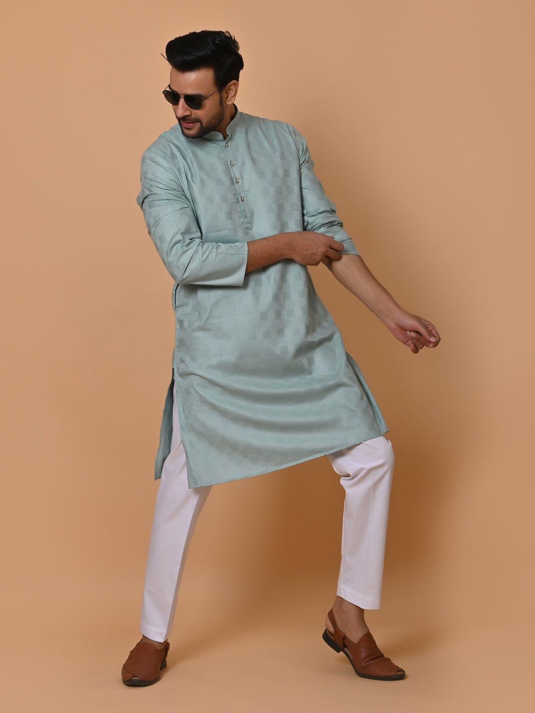 Checked Green Kurta Set - KM36995-3