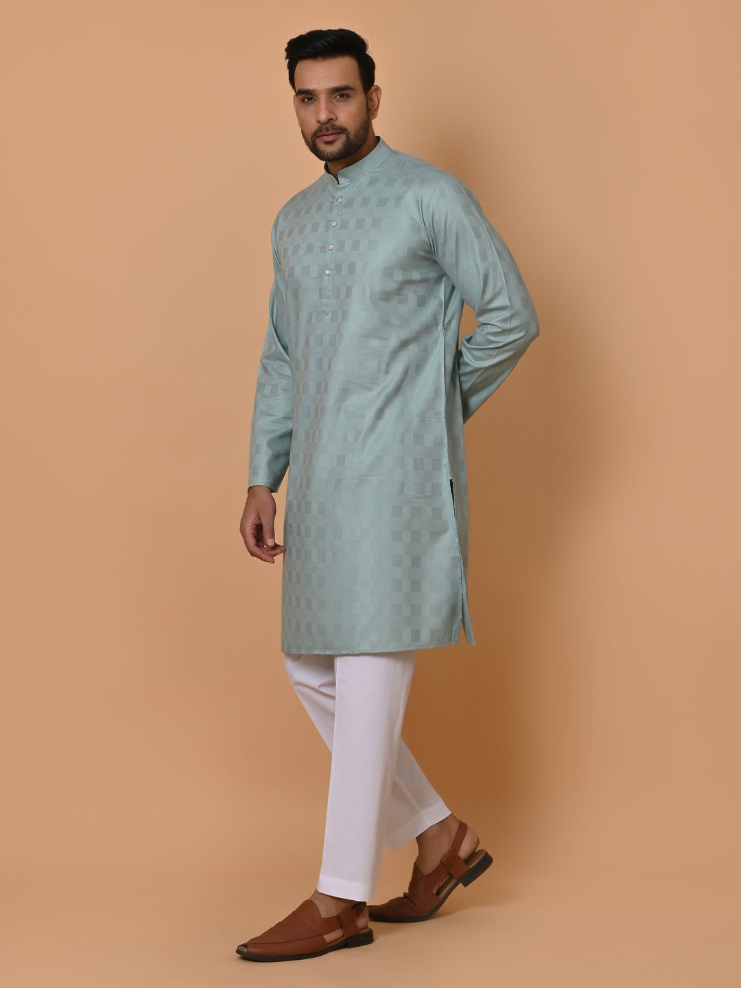 Checked Green Kurta Set - KM36995-3