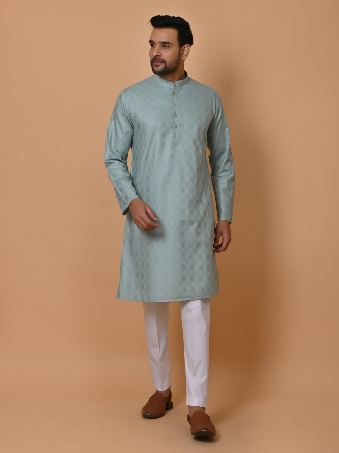 Checked Green Kurta Set - KM36995-3