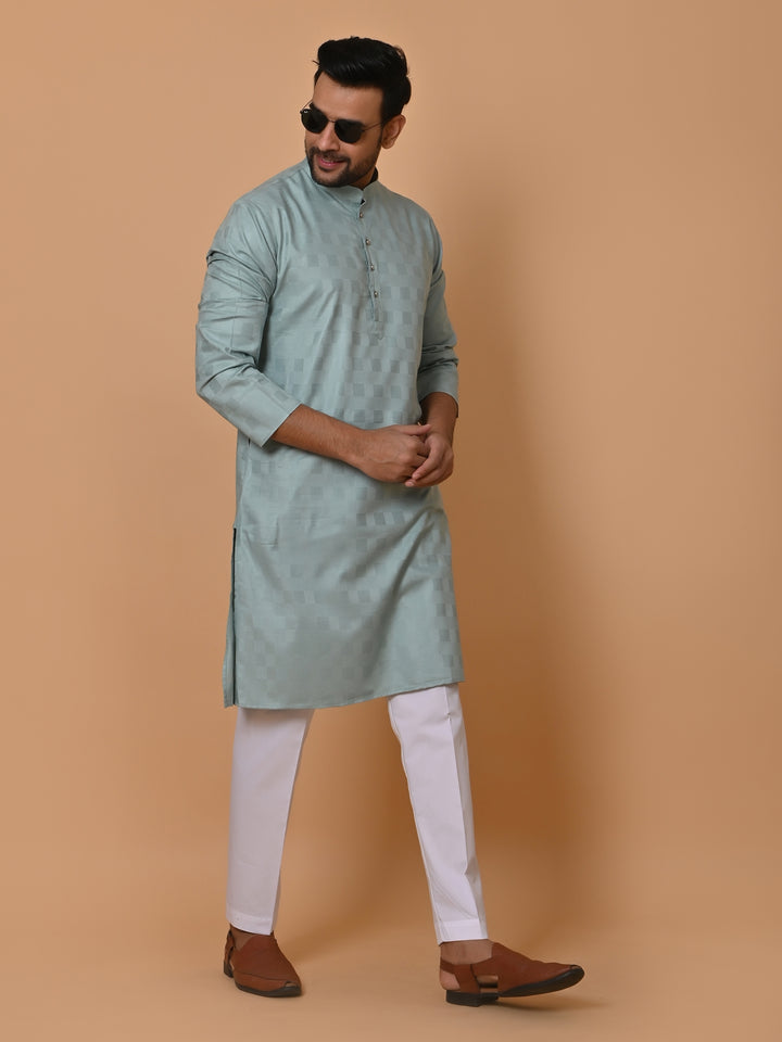 Checked Green Kurta Set - KM36995-3