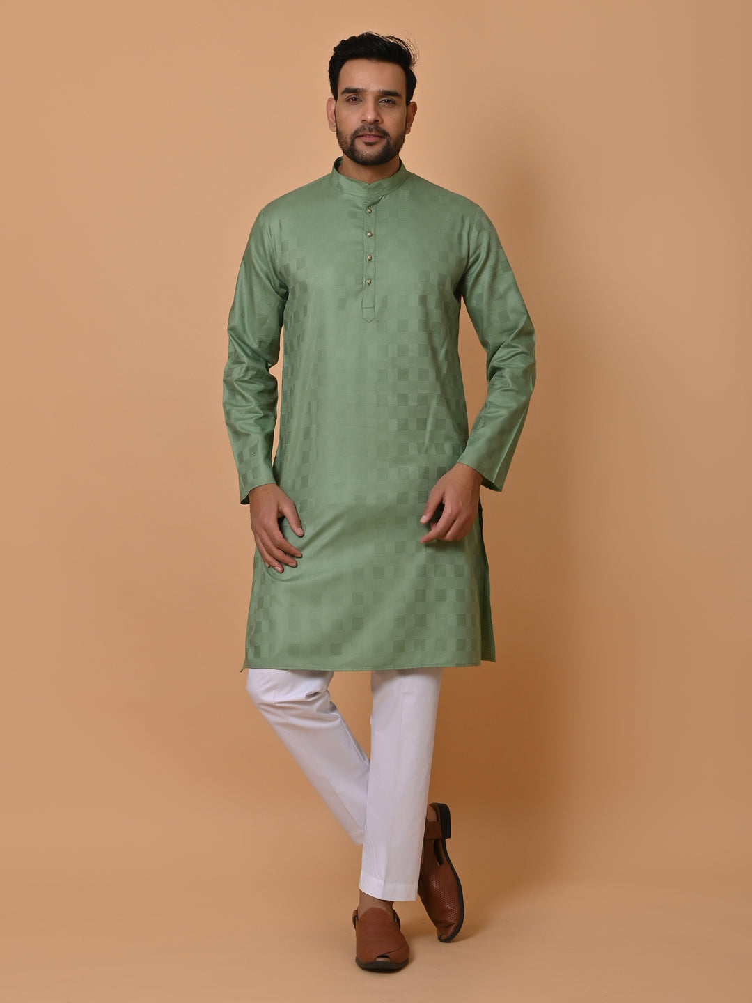 Checked Green Kurta Set - KM36995-512