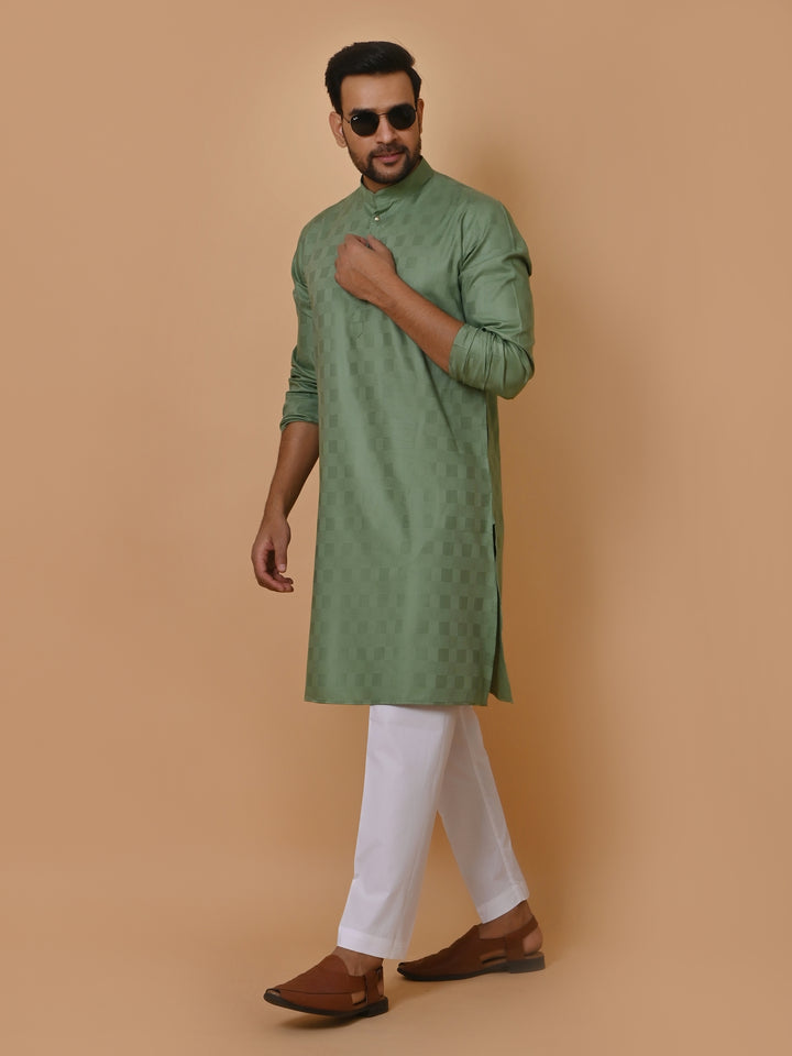 Checked Green Kurta Set - KM36995-512