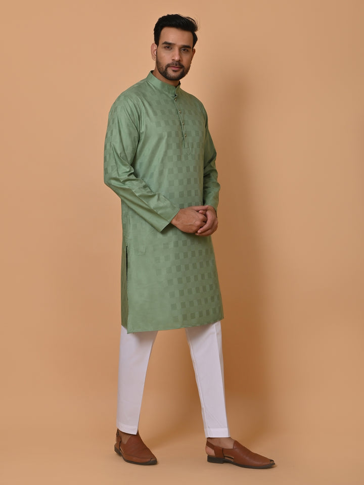 Checked Green Kurta Set - KM36995-512