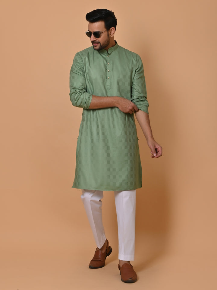 Checked Green Kurta Set - KM36995-512