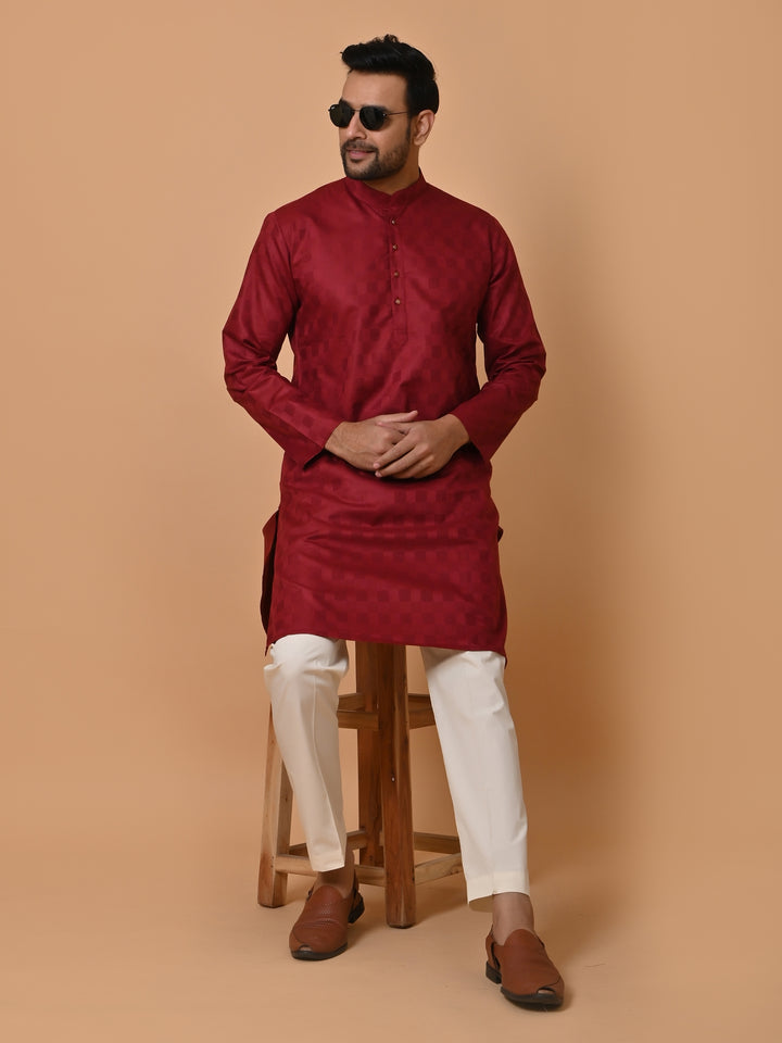 Checked Maroon Kurta Set - KM36995-511