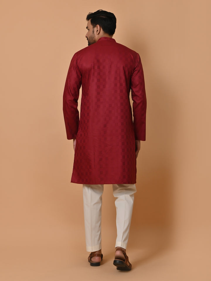 Checked Maroon Kurta Set - KM36995-511