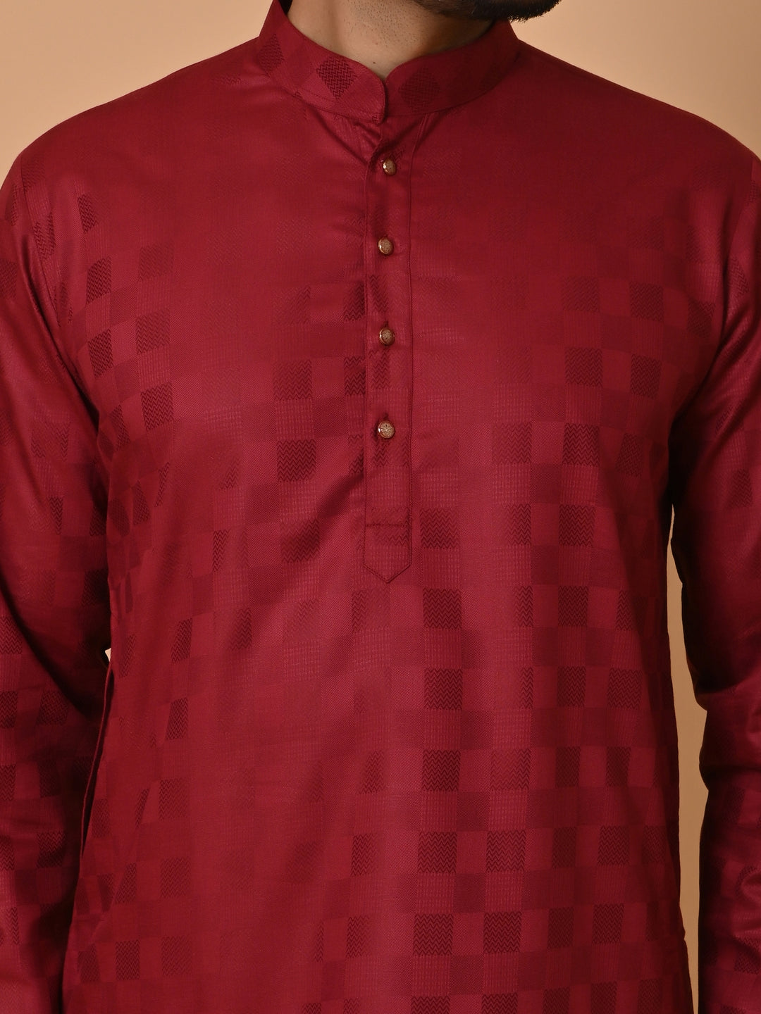 Checked Maroon Kurta Set - KM36995-511