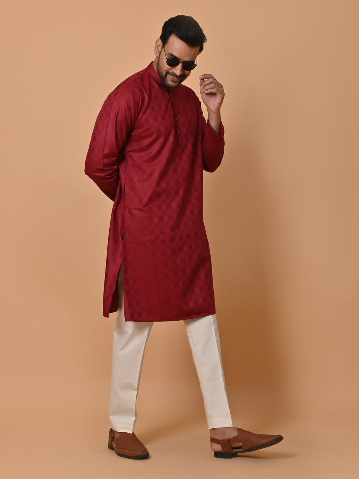 Checked Maroon Kurta Set - KM36995-511