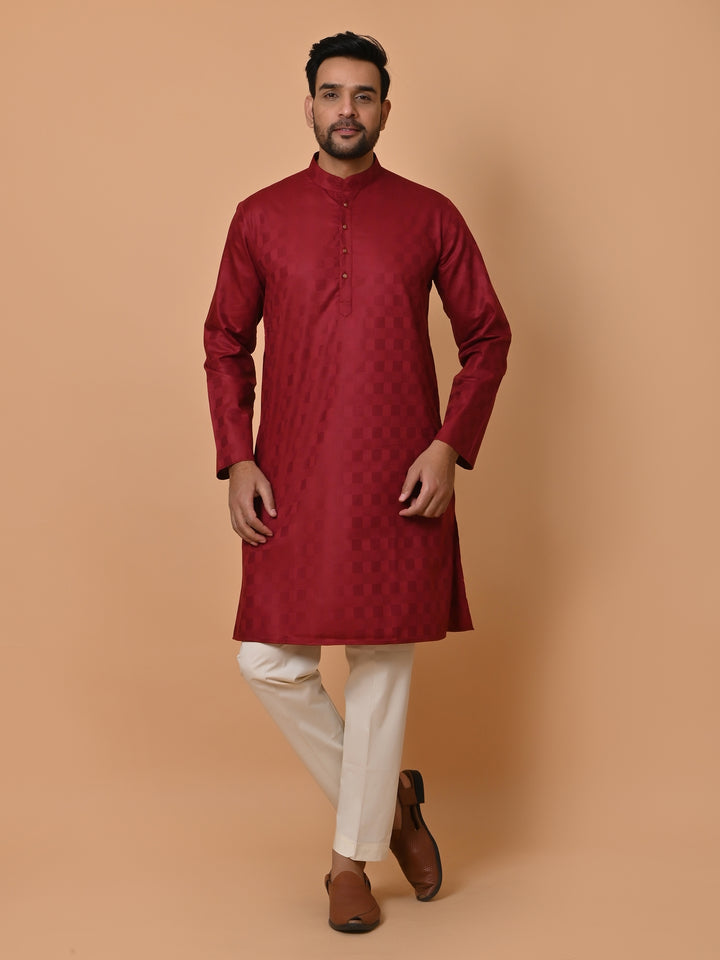 Checked Maroon Kurta Set - KM36995-511