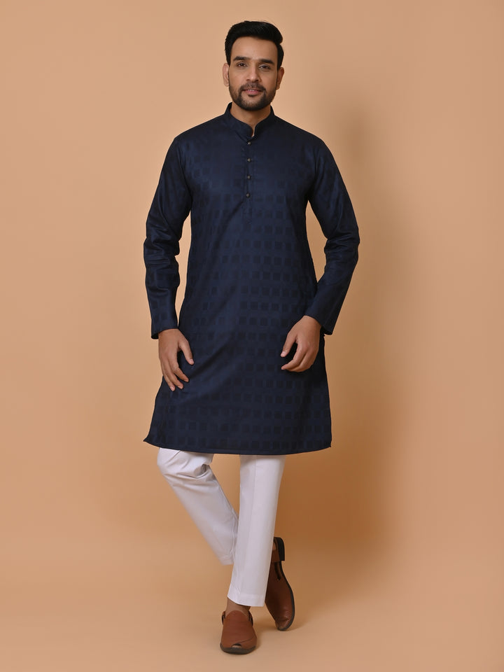 Checked Navy Blue Kurta Set - KM36995-501