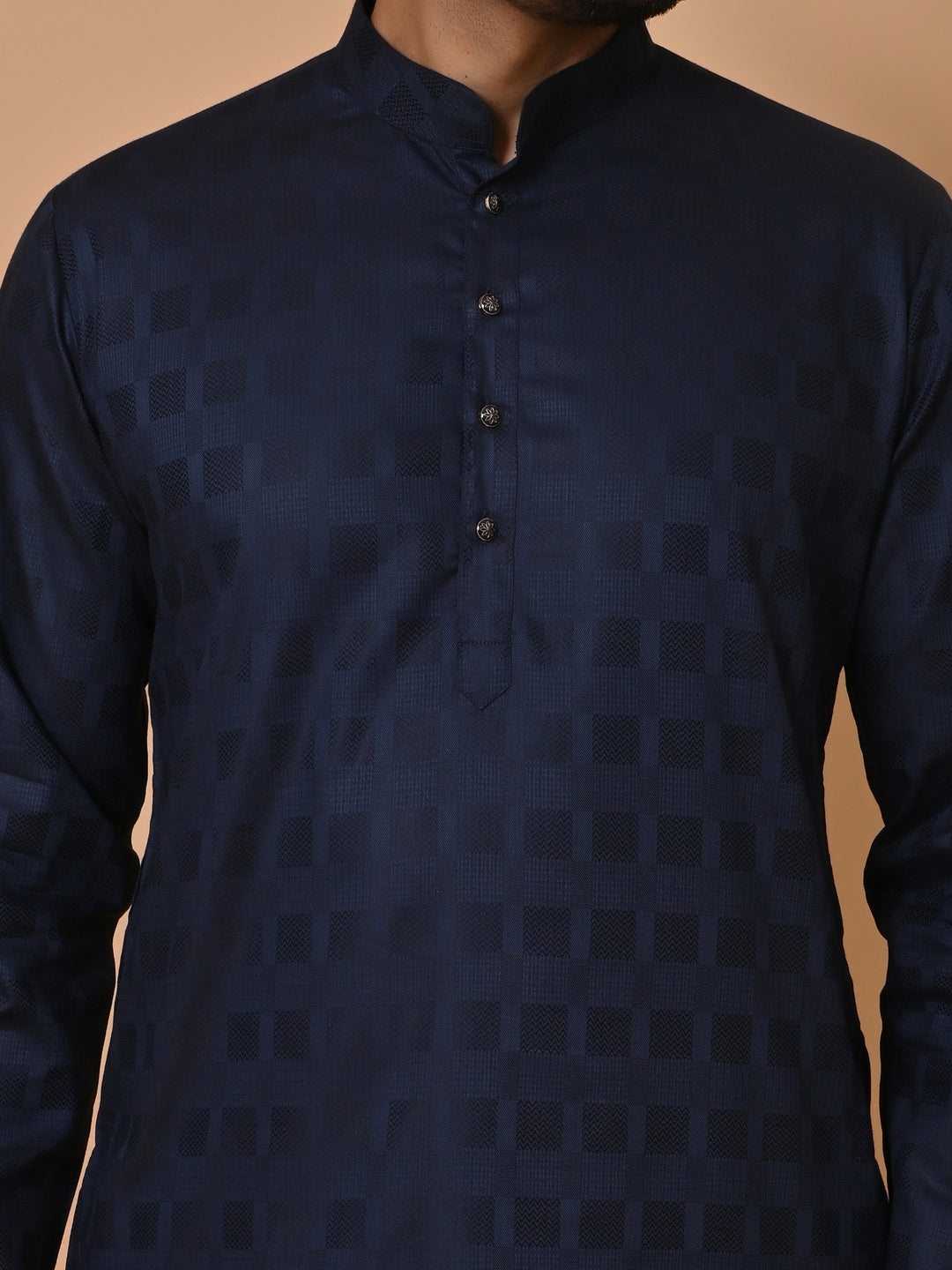 Checked Navy Blue Kurta Set - KM36995-501