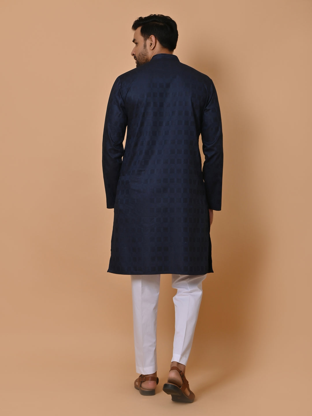 Checked Navy Blue Kurta Set - KM36995-501