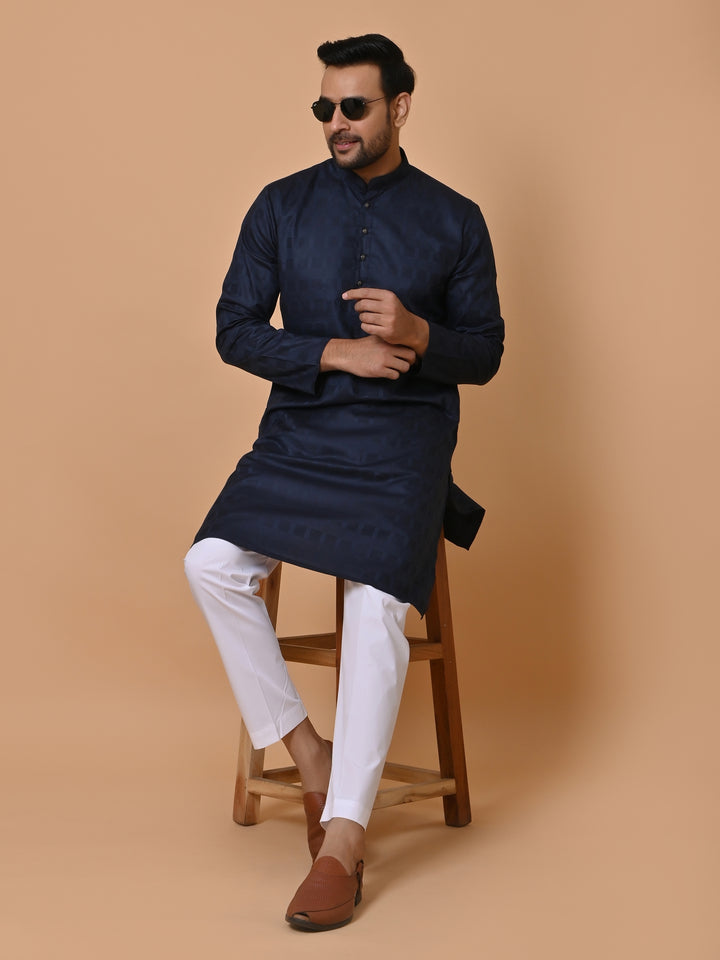 Checked Navy Blue Kurta Set - KM36995-501