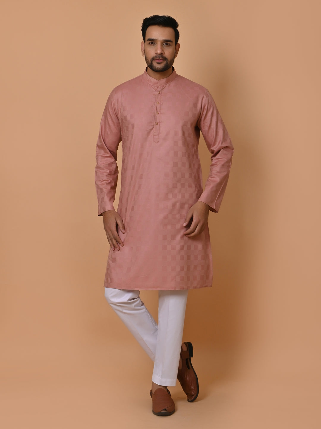 Checked Pink Kurta Set - KM36995-2