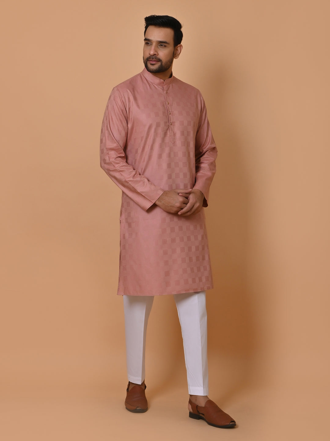 Checked Pink Kurta Set - KM36995-2