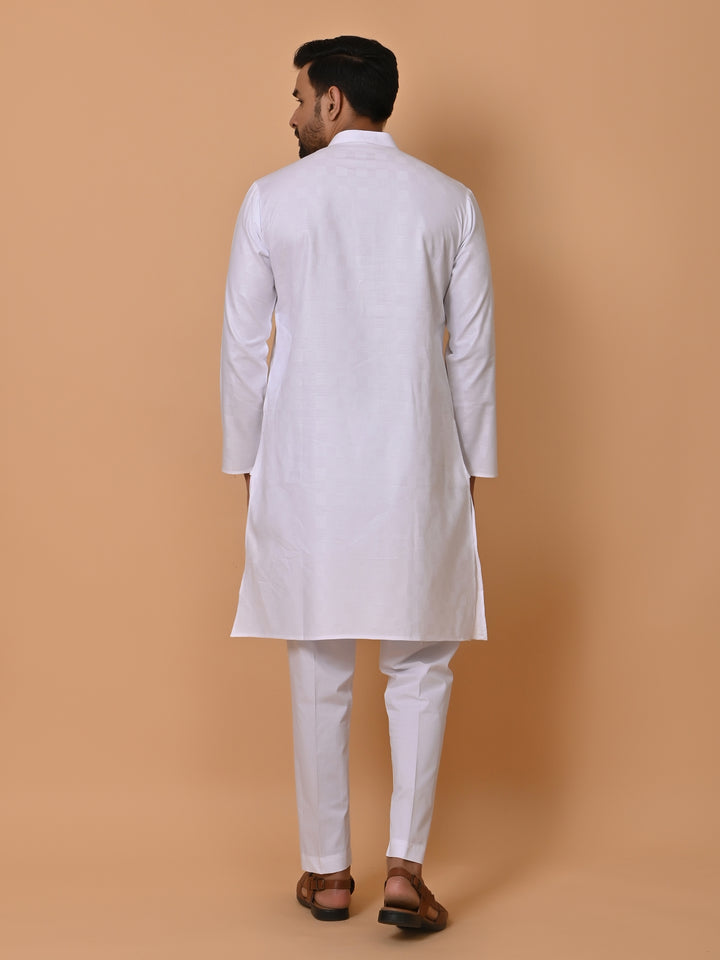 Checked White Kurta Set - KM36995-1