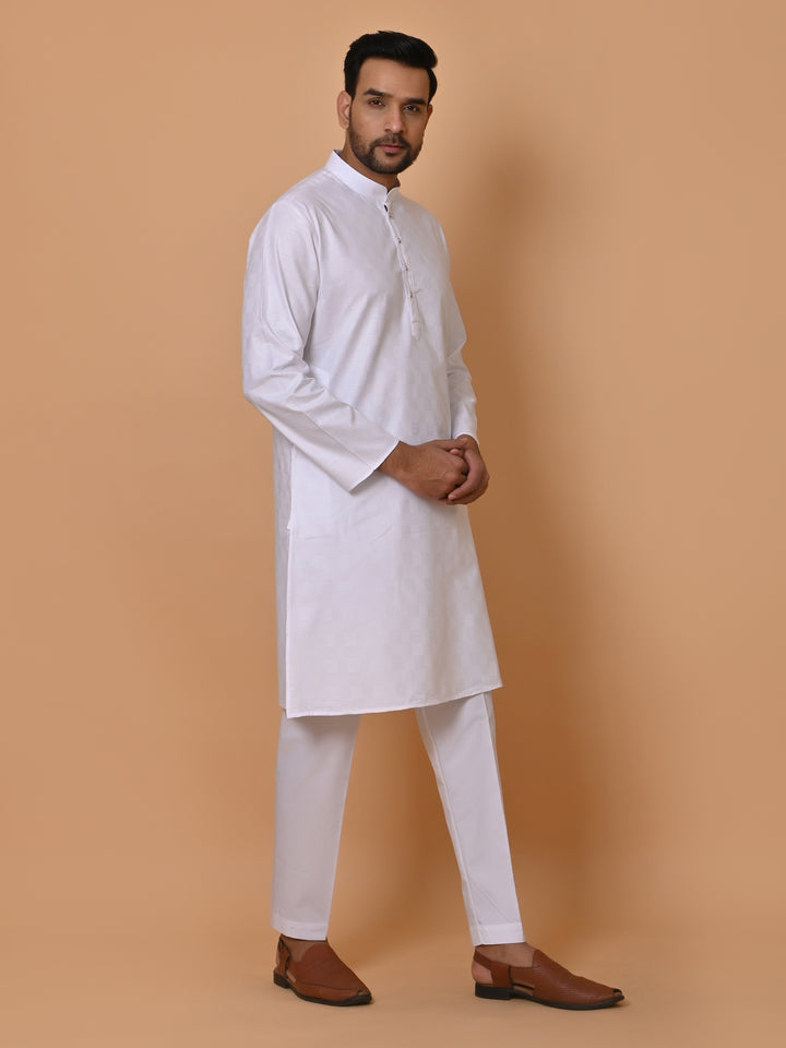 Checked White Kurta Set - KM36995-1