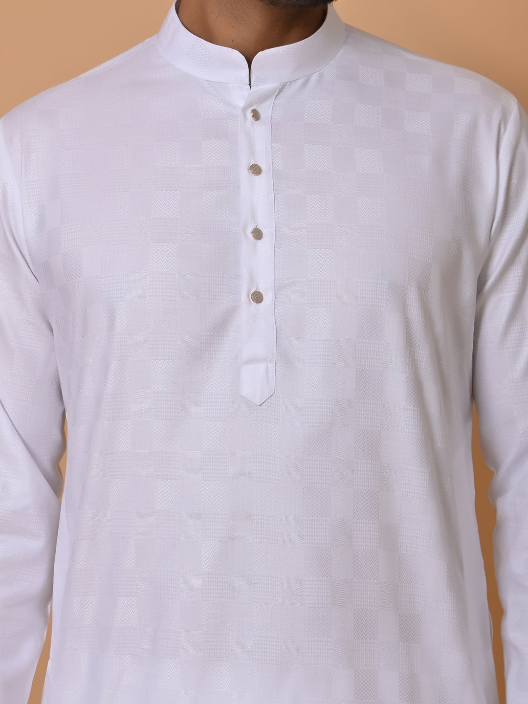 Checked White Kurta Set - KM36995-1