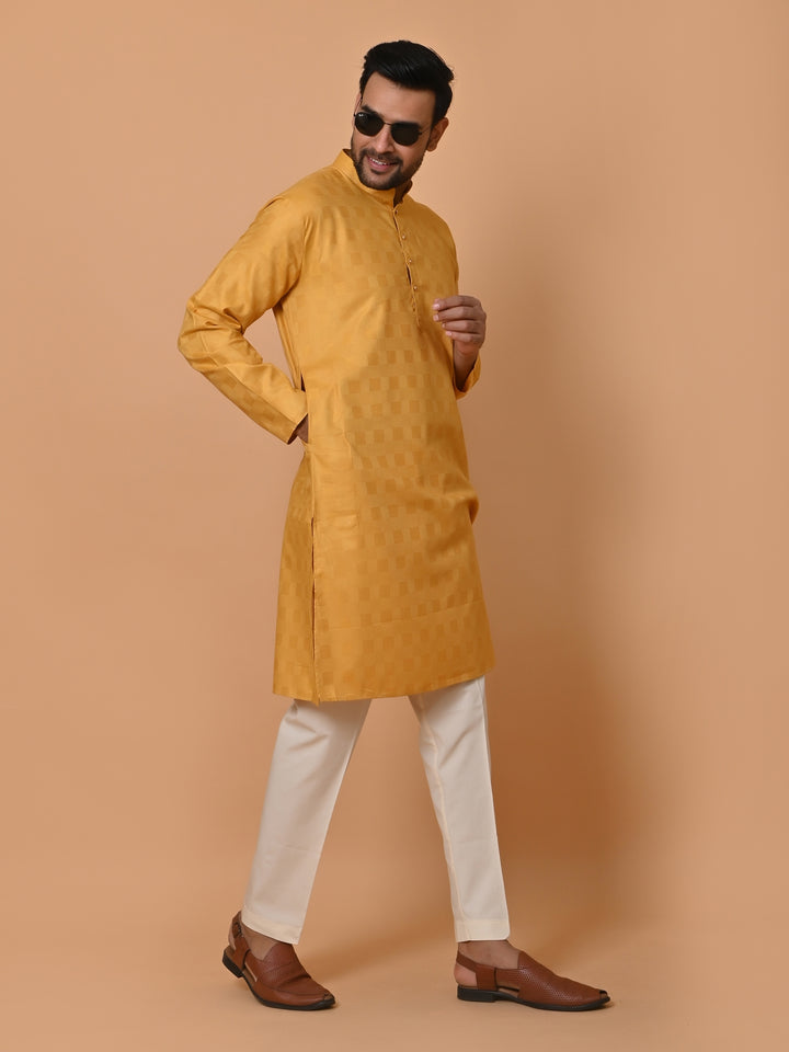 Checked Yellow Kurta Set - KM36995-105